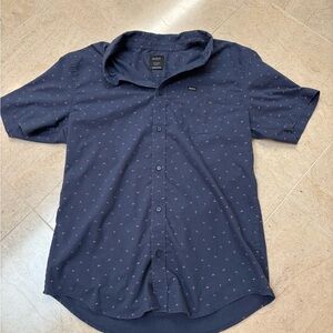 RVCA Slim Fit Short Sleeve Button-Up – Navy/Red Mini Print (Size M)